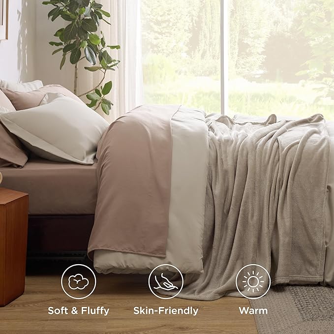 Bedsure King Comforter Set Beige, 8 Pieces Prewashed King Size Bed in a Bag with Soft Fleece Bed Blanket, Down Alternative Bedding Set for All Seasons, Sheets, Pillowcases & Shams