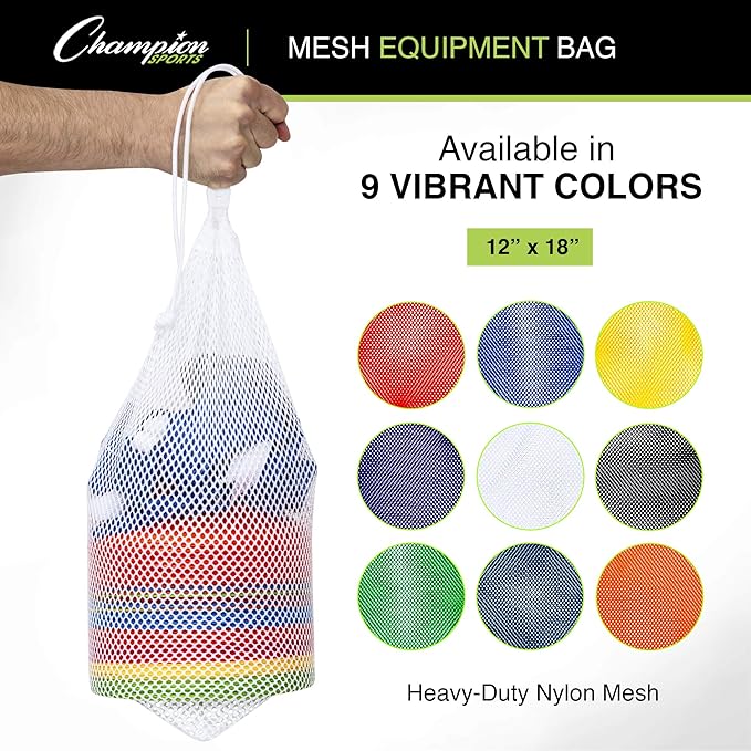 Champion Sports Mesh Equipment Bag – Heavy-Duty Nylon Drawstring Bag with Lock & ID Tag, Breathable Storage Sack for Balls, Swim Gear, Laundry & Toys, Multiple Sizes & Colors
