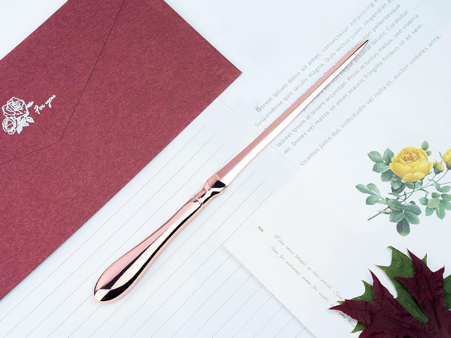 Rose Gold Letter Opener, Envelope Opener Knife Metal Letter Opening Knife, Paul Revere Paper Cutting Knife, 9 inches (2 Pack)