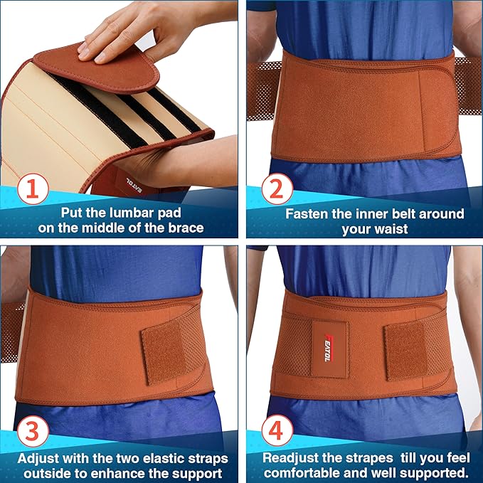 FEATOL Back Brace for Lower Back Pain, Breathable Back Support Belt for Women & Men with Lumbar Pad, Lumbar Support Belt for Heavy Lifting & Work, Scoliosis, Brown, 4XL (Circumference:63-68")