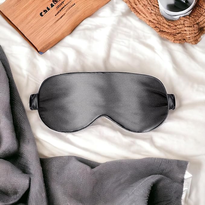 Adjustable Blackout Silk Sleep Mask - Luxurious 100% Pure Mulberry Silk Eye Mask for Restful Sleep & Travel, Hypoallergenic, Cooling, for Women & Men, Grade 6A Silk (Charcoal Grey)