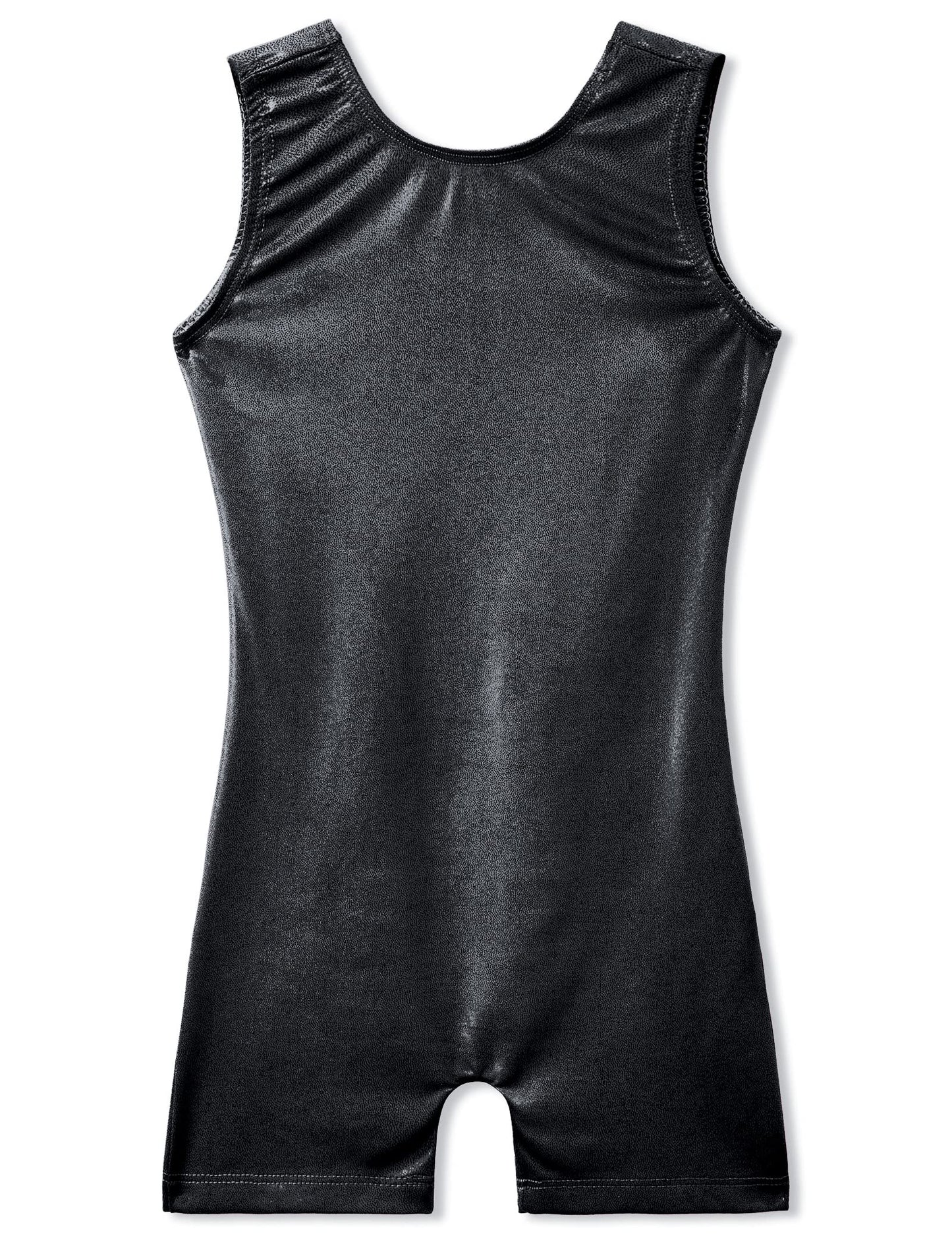 TENVDA Leotards for Girls Gymnastics Biketard Size 6-7 Years Old Metallic Sparkle Solid Black Durable Stretchy Unitard