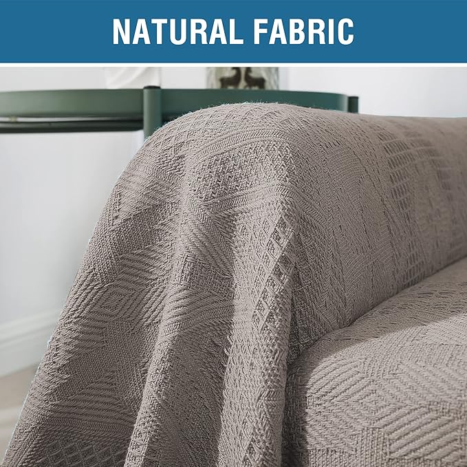 H.VERSAILTEX Cotton Sofa Covers Couch Cover Sofa Slipcover for Most Shape Sofas, Feature Thick Woven Jacquard Seamless with Tassels, Multi-Use Decorative for Couch (X-Large: 71" x 118", Sand)