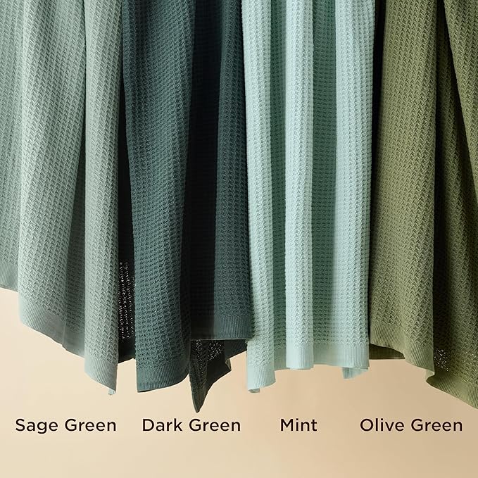Bedsure 100% Cotton Blanket King Size for Bed - Breathable and Soft, Waffle Weave Blanket for Summer Spring, Dark Green, 104x90 inches