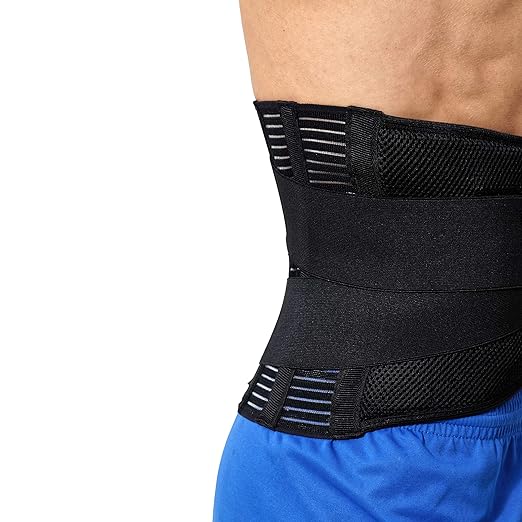 NeoTech Care Adjustable Compression Wide Back Brace Lumbar Support Belt (Beige, Size S)