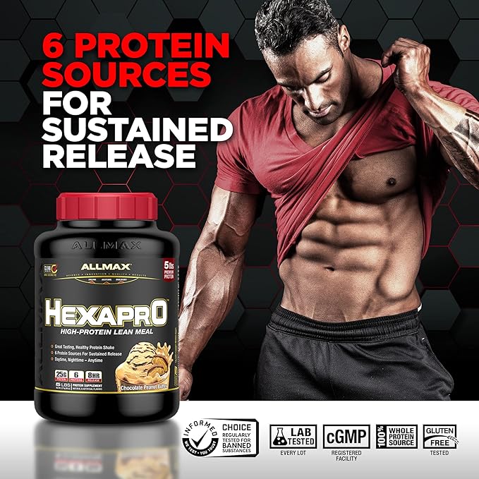 ALLMAX HEXAPRO, French Vanilla - 2 lb - 25 Grams of Protein Per Serving - 8-Hour Sustained Release - Zero Sugar - 21 Servings