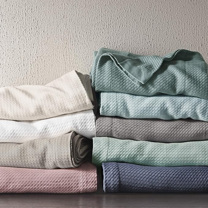 Madison Park Soft Certified 100% Egyptian Cotton Breathable Cozy Blanket, Premium Waffle Knit Classic Design, Luxury All Season Lightweight Cover for Bed, Couch and Sofa, Rose Twin(66"x90")