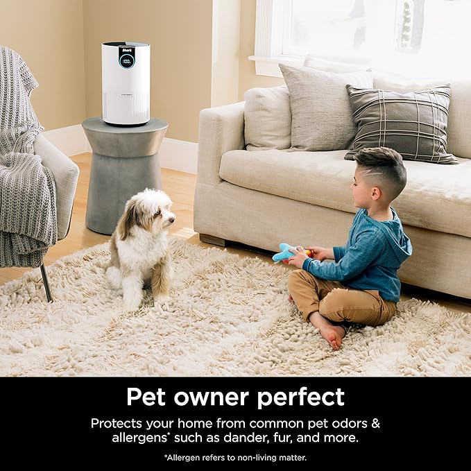 Shark Air Purifiers For Home Pets, 2 Pack, Allergies, Pet Hair, HEPA Air Filter, 500 Sq Ft, Small Room, Bedroom, Odor Eliminator Clean Sense, Captures 99.98% of Particles, Pet Dander, Fur, HP102PK2