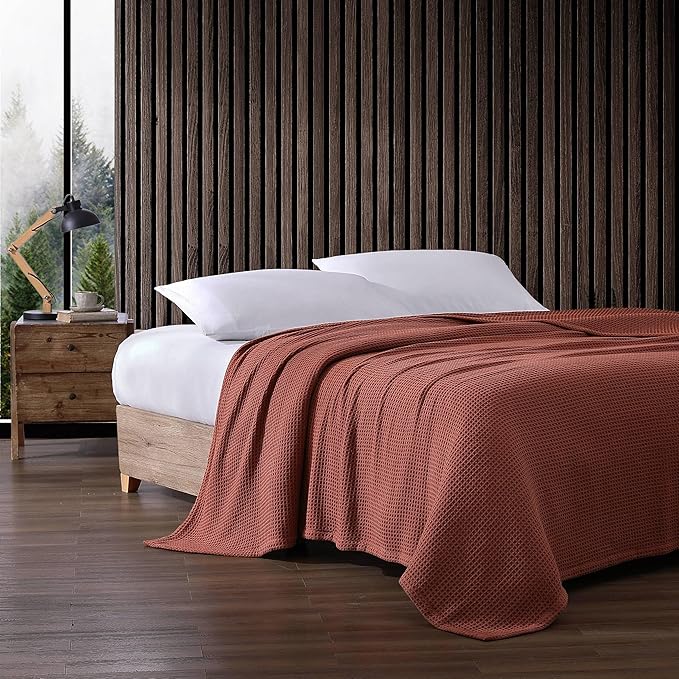 Eddie Bauer Blanket Soft Waffle Weave Bedding, Medium Weight Bedroom Decor, Softens Every Wash, Twin, Orange