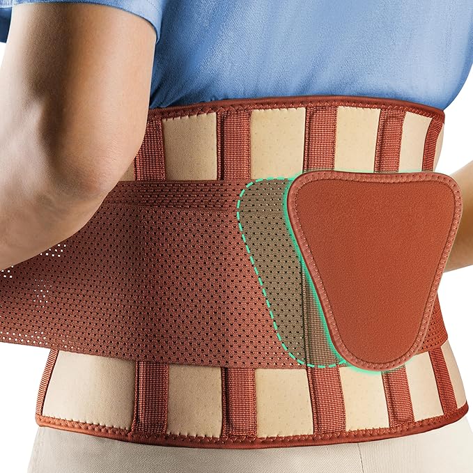 FEATOL Back Brace for Lower Back Pain, Breathable Back Support Belt for Women & Men with Lumbar Pad, Lumbar Support Belt for Heavy Lifting & Work, Scoliosis, Brown, 4XL (Circumference:63-68")