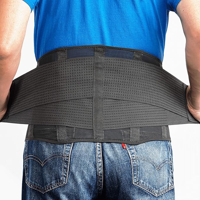 OMAX Lumbar Back Brace Immediate Lower Back Pain Relief, Dual Adjustable Support Straps for Men/Women for Work, Breathable Mesh Support Belt for Herniated Disc, Sciatica, Black, M 35"-39"
