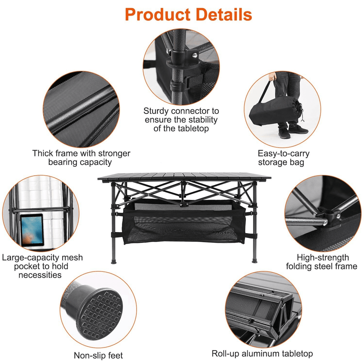 Adjustable Height Folding Table with Storage Bag Durable Metal Tripod Base for Beach Picnic BBQ Patio Lightweight Compact Indoor Outdoor Use198