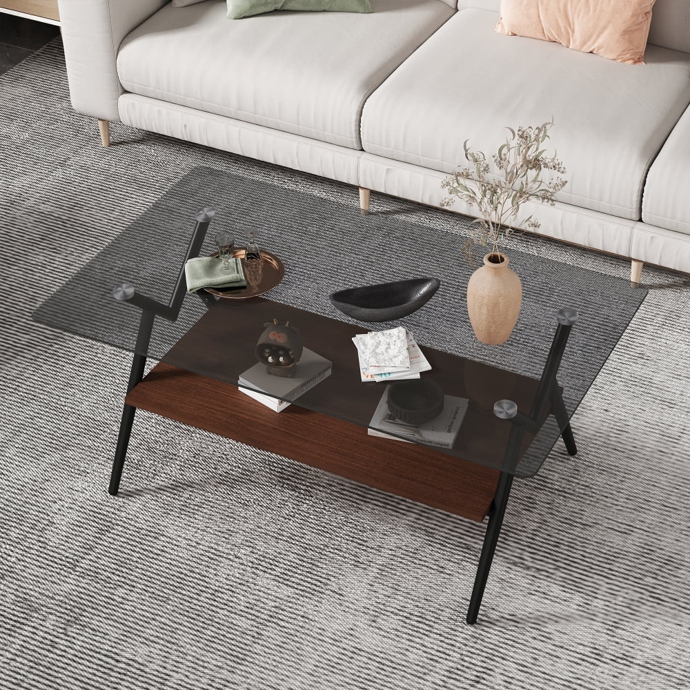Coffee Table and End tables Set of 3, Tempered Glass Table with MDF layer, Modern Tables for Living Room , Transparent Glass