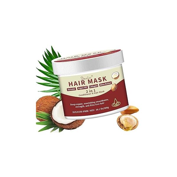Sulfate-Free Collagen Deep Conditioning Hair Mask, Keratin Mask for Repairs Damaged with Biotin, Shea Butter & Coconut. Adds Smoothness, Nourishes Hydrates Dry or split ends Hair. 10.1 oz.