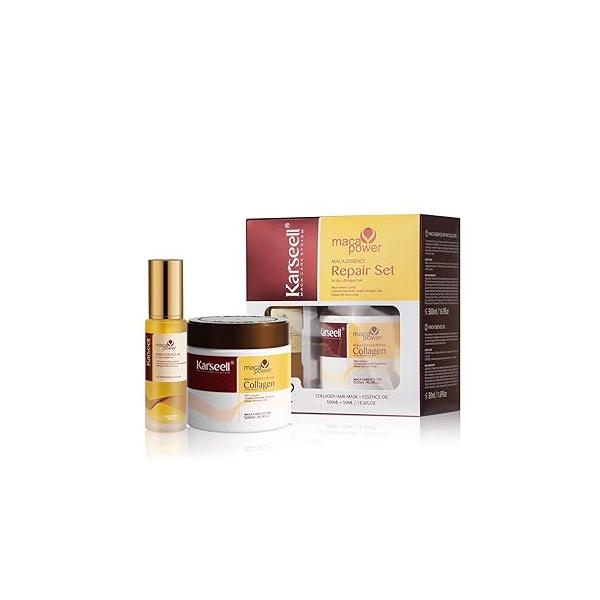 Karseell Collagen Hair Treatment Deep Repair Conditioning, Mask Argan Oil Set for Dry Damaged All Types 16.9floz + 1.69floz