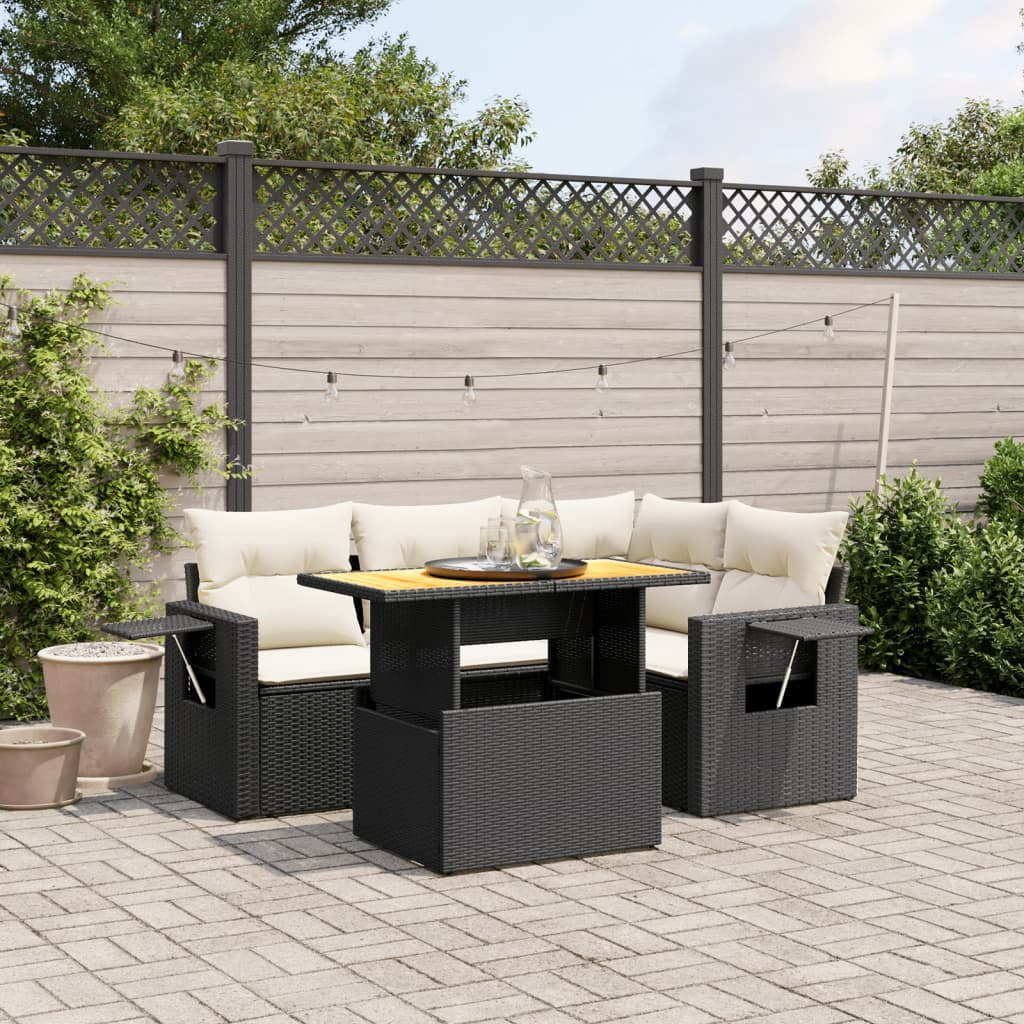 vidaXL Garden Sofa Set Black, Cream White